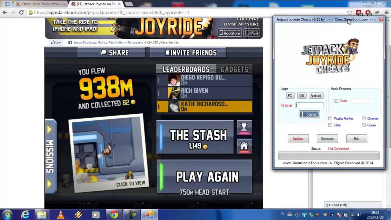 Jetpack Joyride Cheats For Iphone, Android, Facebook, PS3, Vita