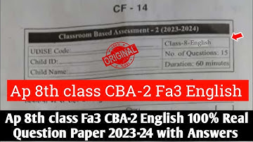 💯Ap 8th class Fa3 English real question paper 2024 with answer|8th class english fa3 Answer Key