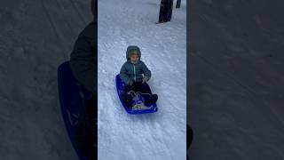 Will He Crash and Burn🔥?  Toddler’s First Time Sledding #shorts #snow