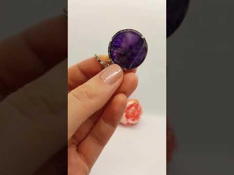 Ніжний ажурний кулон на ланцюжку дерево життя натуральний камінь аметист, видео 1