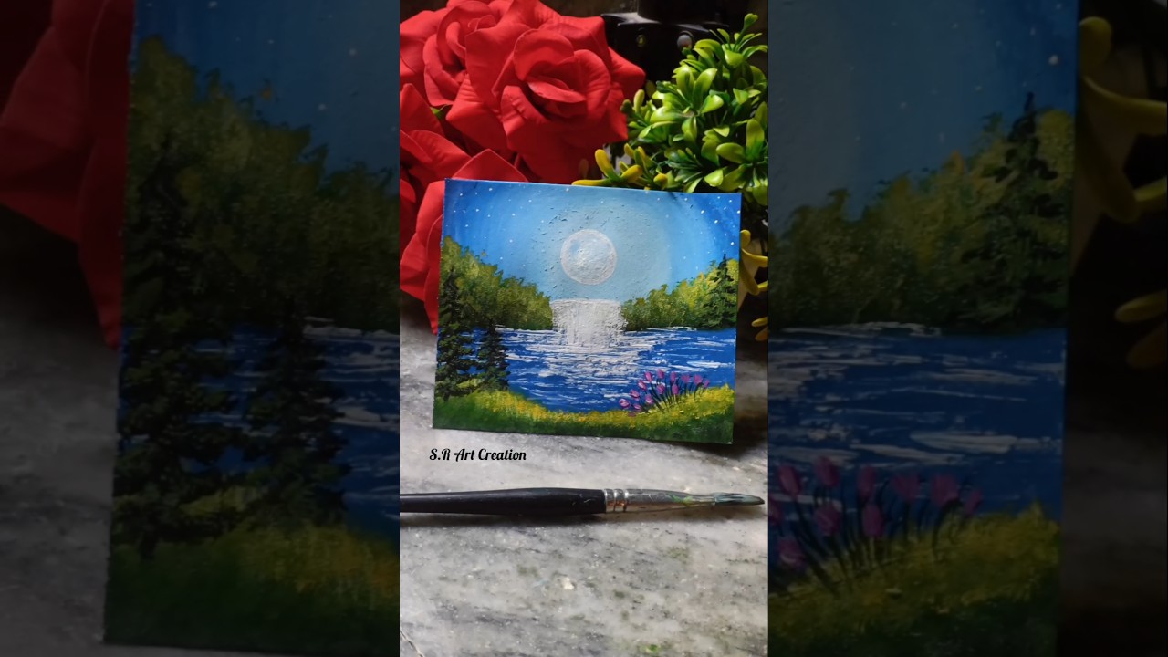 Easy Moonlight waterfall painting 😍✨