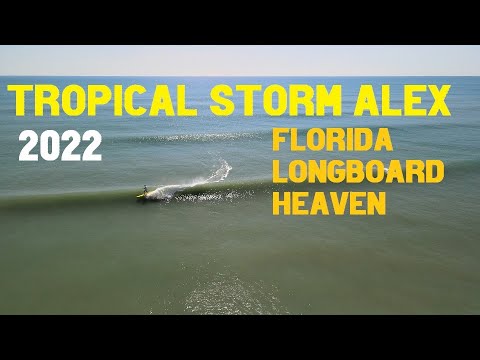 Surfing ULTRA GLASS on an CUSTOM HOME MADE LONGBOARD During Tropical Storm Alex 2022