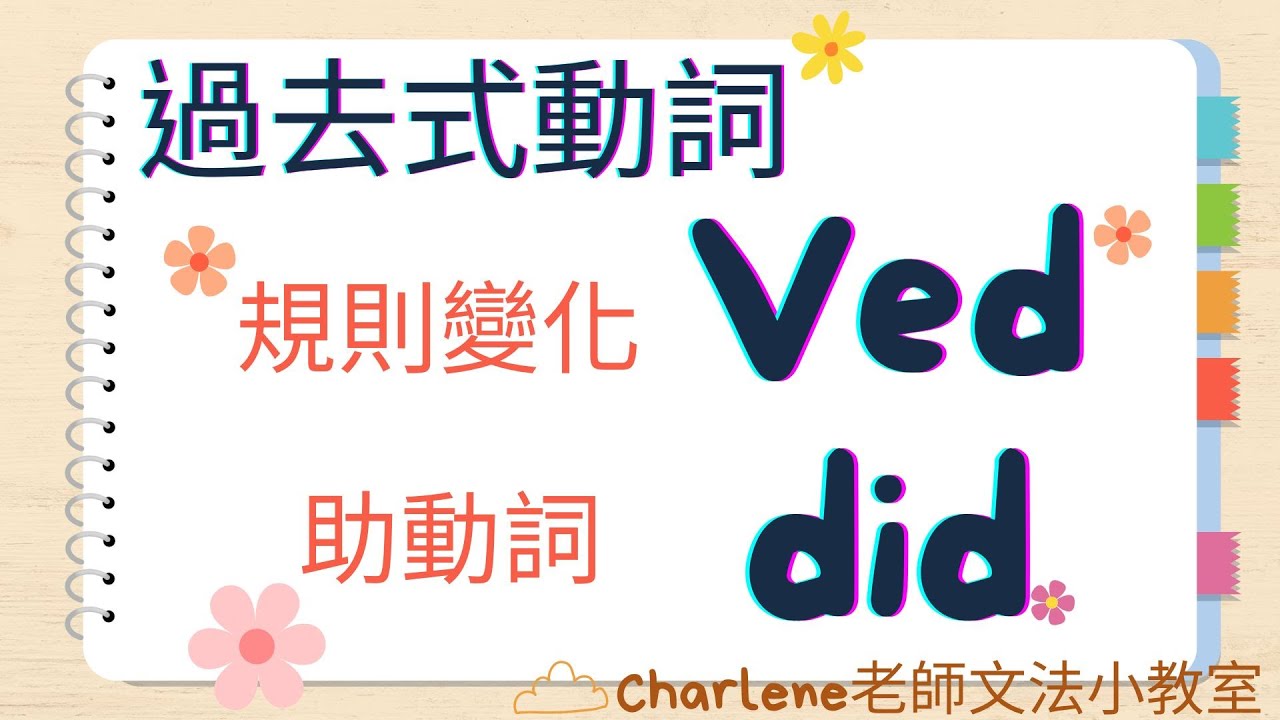 翰林版國中英語第2冊第5課文法–[過去式動詞Ved(規則變化)+過去式助動詞did ] ~【Charlene老師文法小教室來囉!】