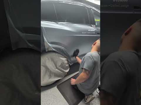 Tesla Model X Passenger Rear Door Wrapped in KPMF Matte Sterling Blue Vinyl Wrap #KPMF