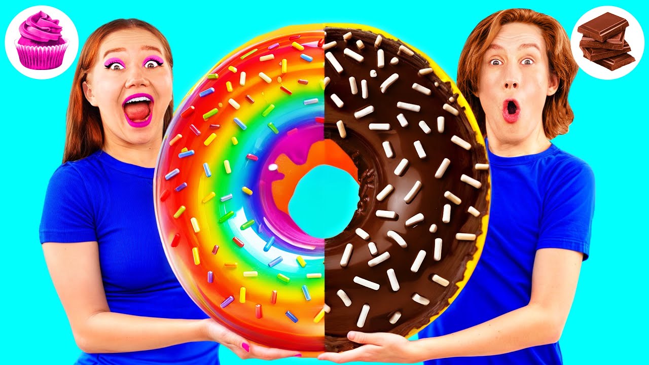 Мармеладный пончик vs Шоколадный пончик vs Настоящий пончик Челлендж | Простые Кулинарные Рецепты