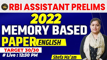 RBI Assistant Prelims 2022 || Memory Based Paper || Target 30/30 By Shefa Ma