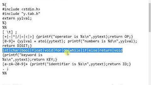YACC program to recognize valid identifier, operators and keywords in a given c program