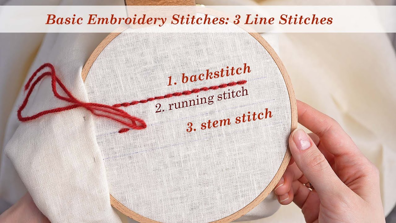 Basic Embroidery Stitches: 3 Line Stitches - YouTube