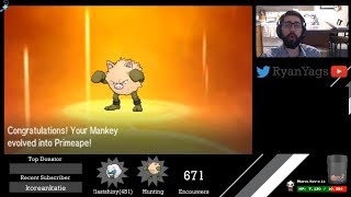 Shiny Mankey via SOS evolves into Primeape in Pokemon Sun and Moon