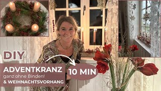 DIY - WEIHNACHTSVORHANG, ADVENTKRANZ in 10 MINUTEN ohne binden, weihnachtliche FENSTERBANK DEKO