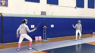 Chatham fencer Oliver Epstein wins his sabre bout vs. Millburn