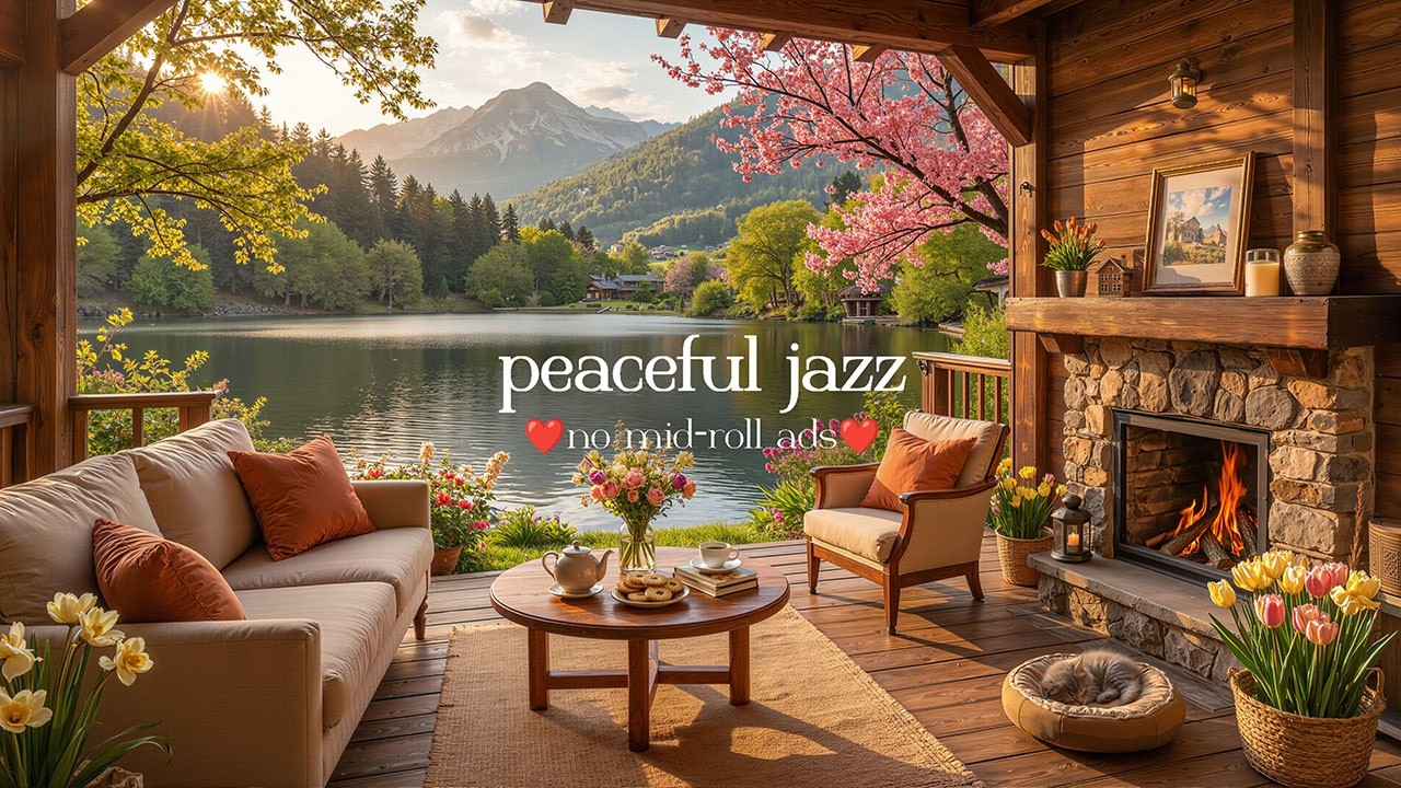 🌷Cozy Spring Jazz (NO MID-ROLL ADS) – Calm Coffee Shop Ambience for Productivity