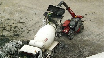Manitou Telehandler loading sand into Ready Mix Truck