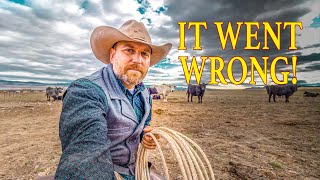 Everything Went Wrong! Cowboy Ropes Calf in the Wind!