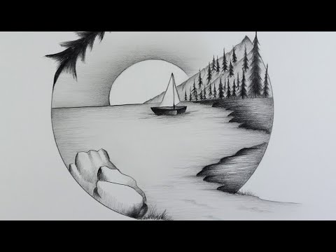 How to Draw Super Easy Nature Scenery for Beginners | Simple Landscape of  Lake Drawing - YouTube