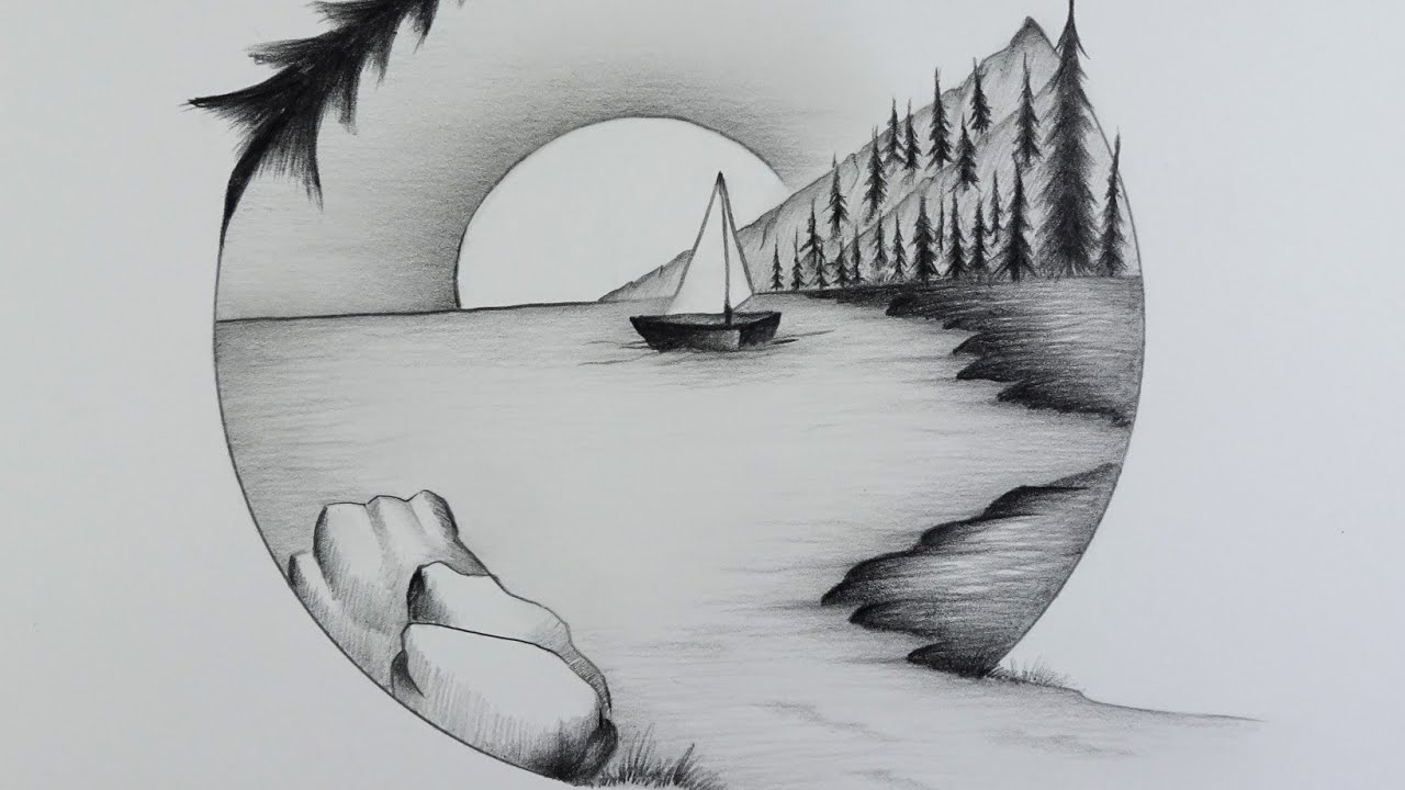 How to draw scenery with pencil Nature drawing easy and step by