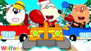 Wolfoo Rides on Cars Toy and Pretend Play Santa Claus to Give Christmas Presents