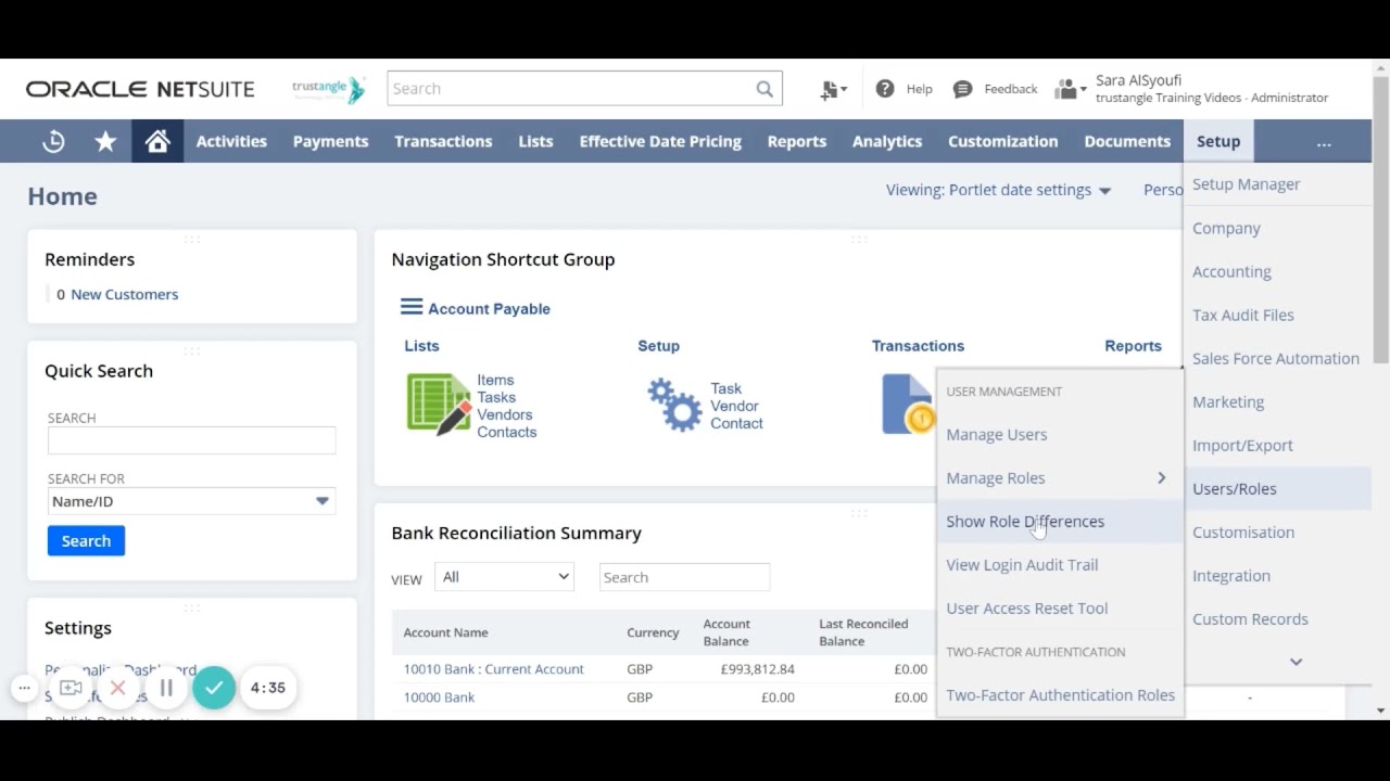 NetSuite Show Role Differences YouTube