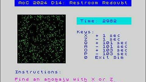 Advent of Code, Day 14 (Part 2), 2024 Visualized on ZX Spectrum [FUSE]