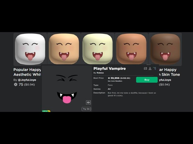 Super Super Happy Face & Playful Vampire Limited face Roblox