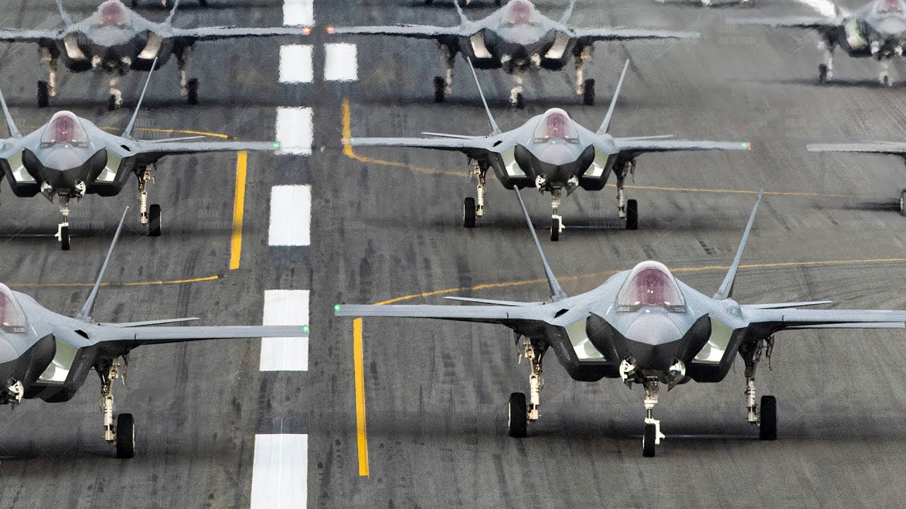 US Super Advanced Stealth Fighter Jets Mass Take off at Full