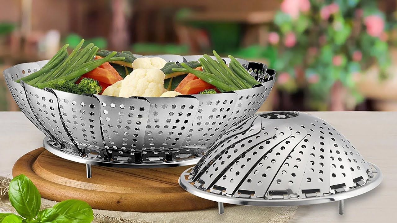 Vegetable Food Steamer Stainless Steel Steaming Rack with Handle Kitchen Cooking  Steamer Basket Cookware Accessories