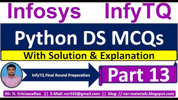 InfyTQ Python DS MCQs | InfyTQ 2023 | Python MCQs | Python MCQs Solution & Explanation | Part-13