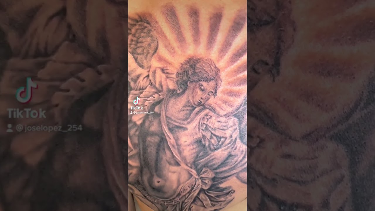 Saint Michael Chest Tattoo | First Tattoo Experience in Black & Grey Realism by Mi Vida Tattoos