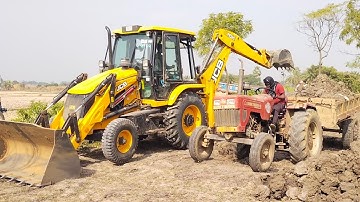 Jcb 3dx Backhoe Loader Machine Loading Mud In Massey Ferguson 7250 Di Tractor | Jcb Tractor | Jcb