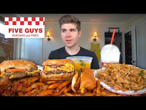 Five Guys and Thai Food Mukbang! Double Bacon Burgers, Cheese Dog, Cajun Fries, Pad Thai, Curry + hqdefault