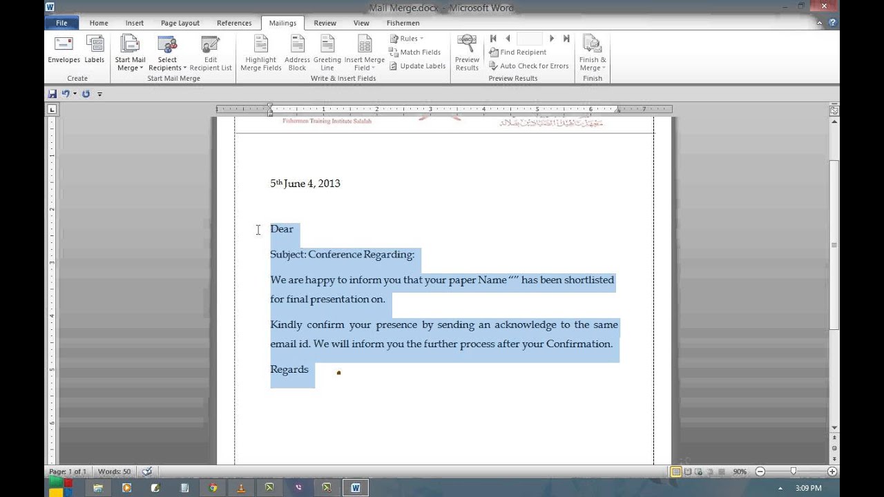 How to perform Mail Merge using Microsoft word 2010 - YouTube