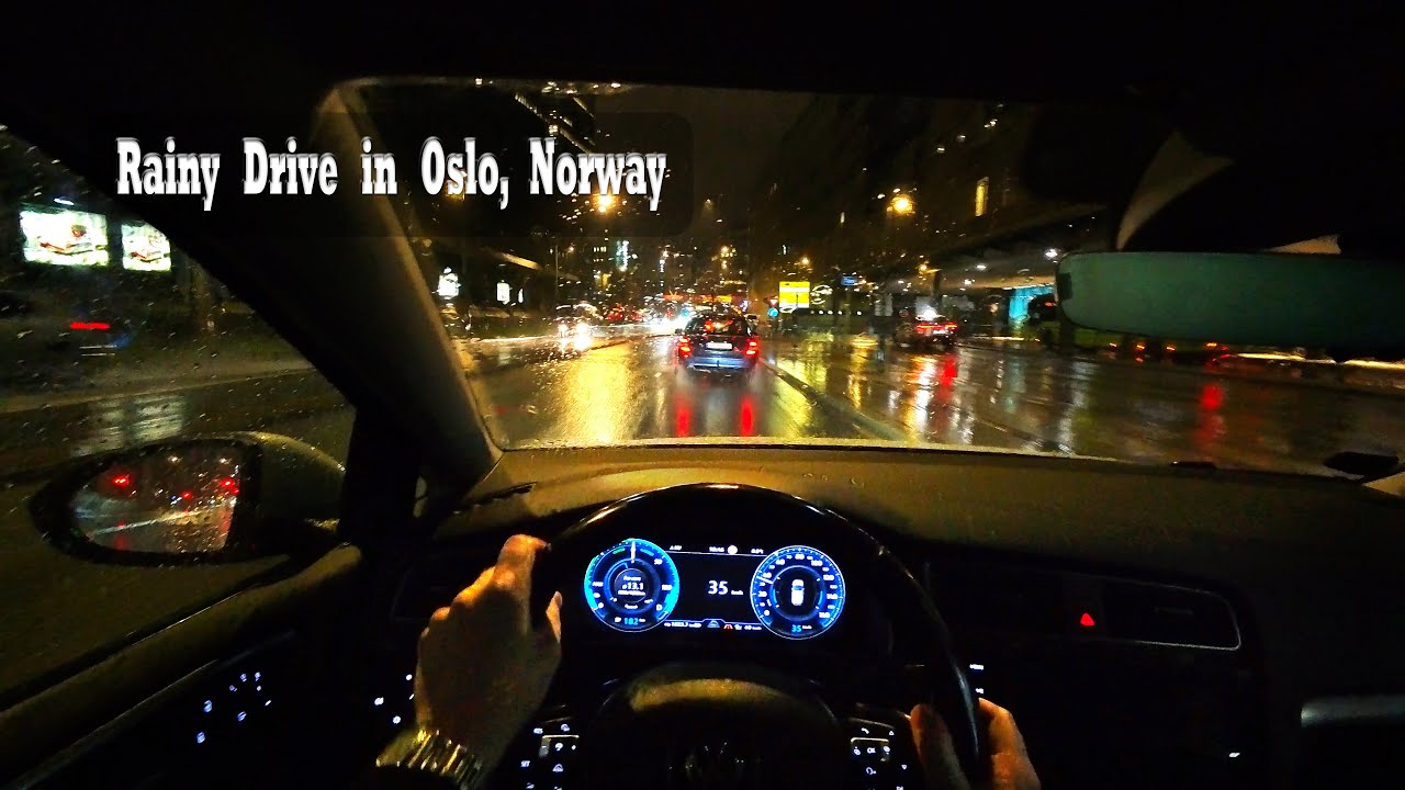 45 Minute Rainy Evening Drive Through Oslo, Norway | Real City Sounds.