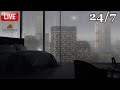 🔴 Heavy Night Rain & Thunderstorm 24/7, by City Window | Sleep, Relax and Study, Ambient Noise