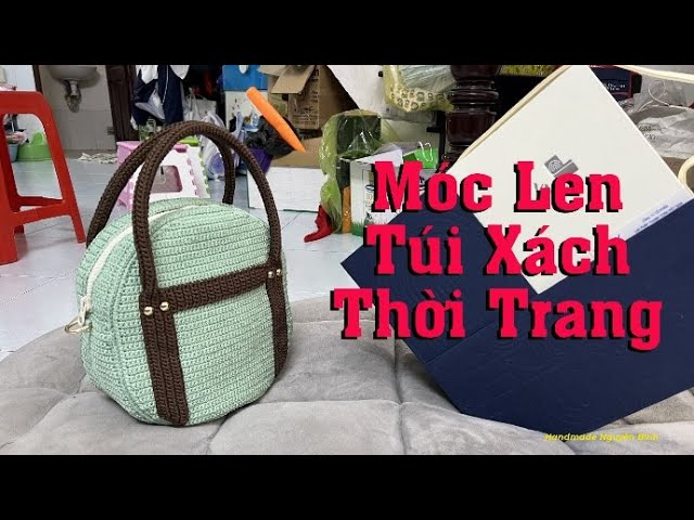 Móc Len Túi Xách Tay Thời Trang Màu Xanh - Handmade Nguyên Bình.