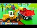 Bulldozer wheel loader and dump trucks for kids  playground repair for children