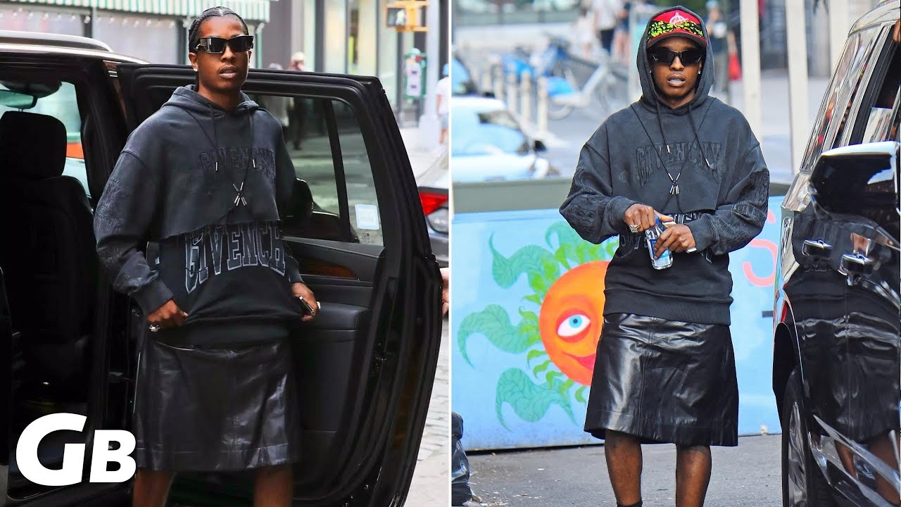 New dad A$AP Rocky films a music video in SoHo wearing a leather kilt in New York, NY