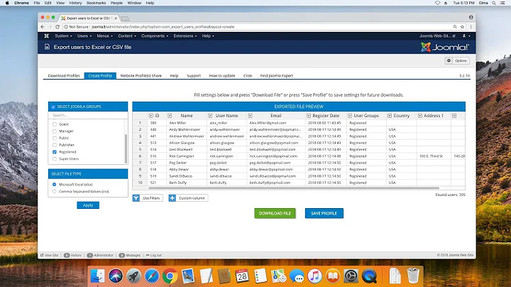 Export Joomla Users and Contacts Fields to Excel or CSV