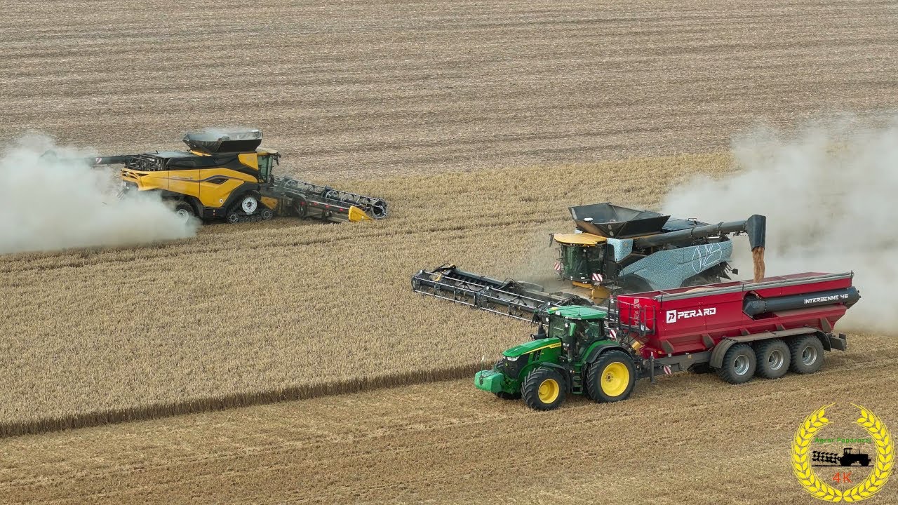 CR XX und CR 11 New Holland | 2 X 15,2 Meter | John Deere 7R | Perard 46 Überladewagen |Weizenernte