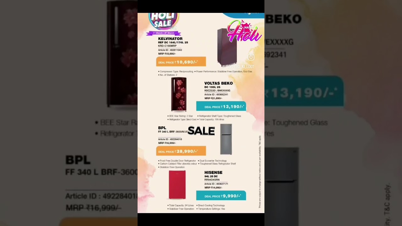 Holi Refrigerator Offers 
