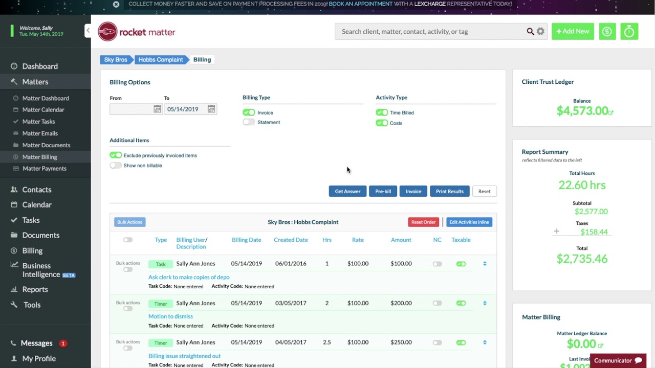 Wednesday Widsom- Running an Invoice in Rocket Matter - YouTube