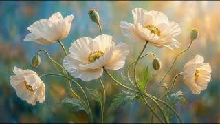 Floral TV Screensaver 🌼 | Relaxing Soft White Flowers | Ambient Nature | 4K Gold & Beige Decor screenshot 3