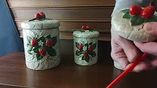 Vintage Ceramic Canister Set – ’84 Artist-Signed, Strawberry Style Retro Trio