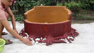 Creative Ideas Of Cement Tree Stumps // Outdoor Beautiful Aquarium Design