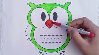 How to coloring cute owl step by step coloring for kids, Toddlers, drawing