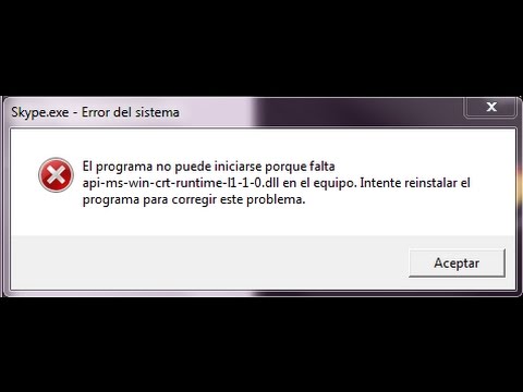 Error De Skype Falta Api Ms Win Crt Runtime L1 1 0 Dll Youtube