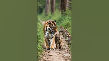 Thumbnail of Angry Tiger Sound 🐅 Little Tiger Cub Lets Out Its First Roar and Monkeys Freeze in Shock! 😳 #tiger