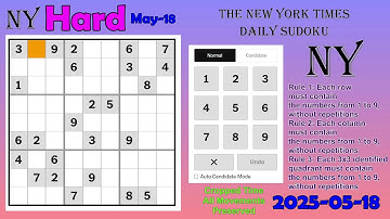 The New York Times Daily Sudoku 2025-05-18 Hard