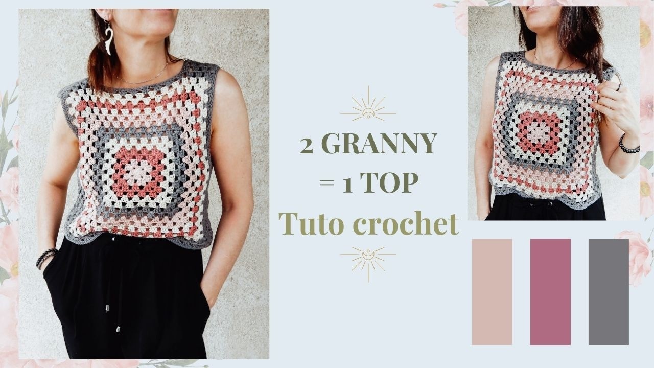 Top estival au crochet 🧶 Ultra facile avec deux granny squares!
