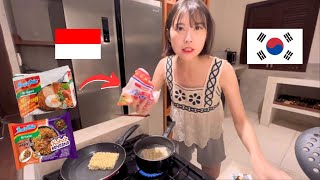 Korean girl 🇰🇷 reaction try Indonesia 🇮🇩 Instant Noodles!