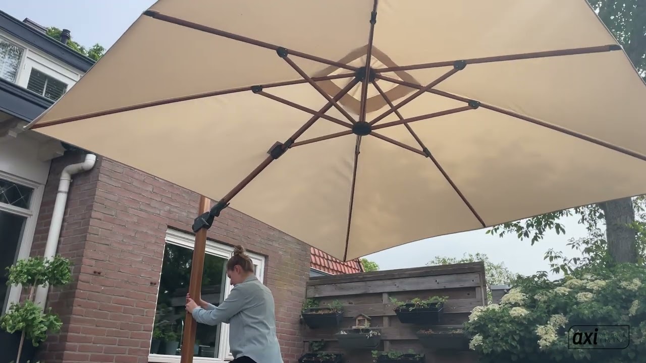 amenoiro★  AXI Apollo Premium Zweefparasol 300x300cm Houtlook/beige | Beige